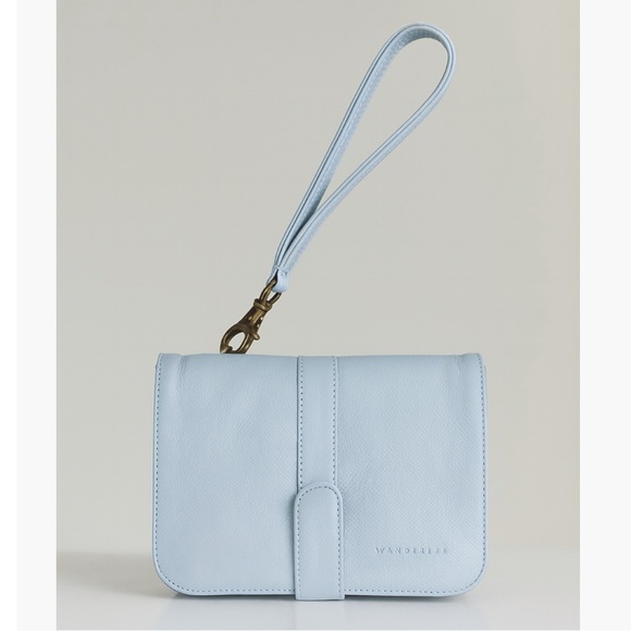 Wanderers Travel Co The Milano Small Clutch Sky Blue Leather Bag NWT Crossbody - Picture 1 of 6